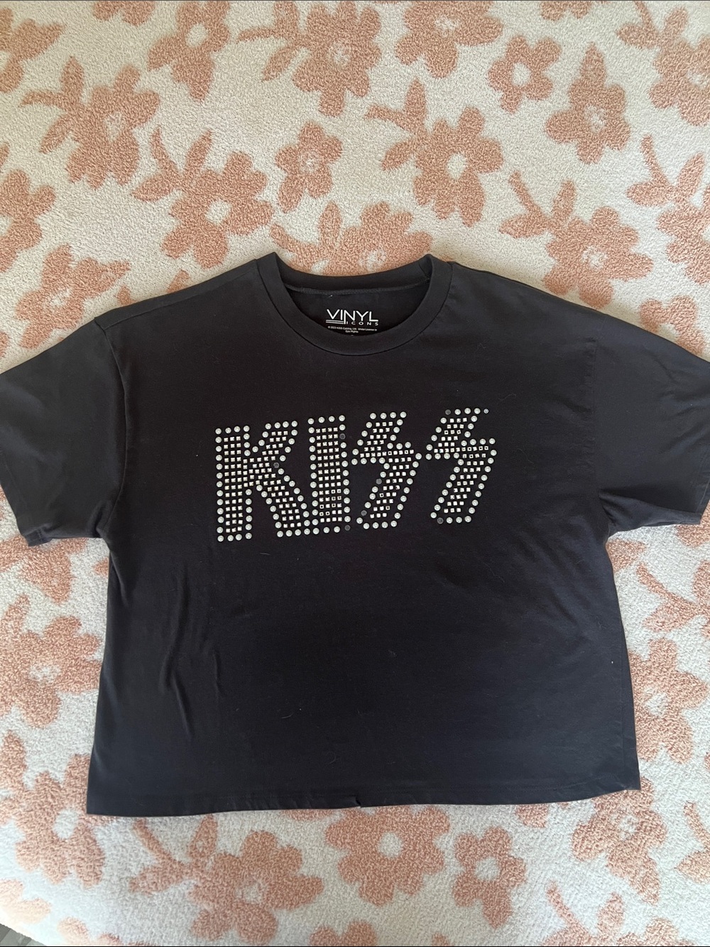 Black Embellished KISS Logo Tee